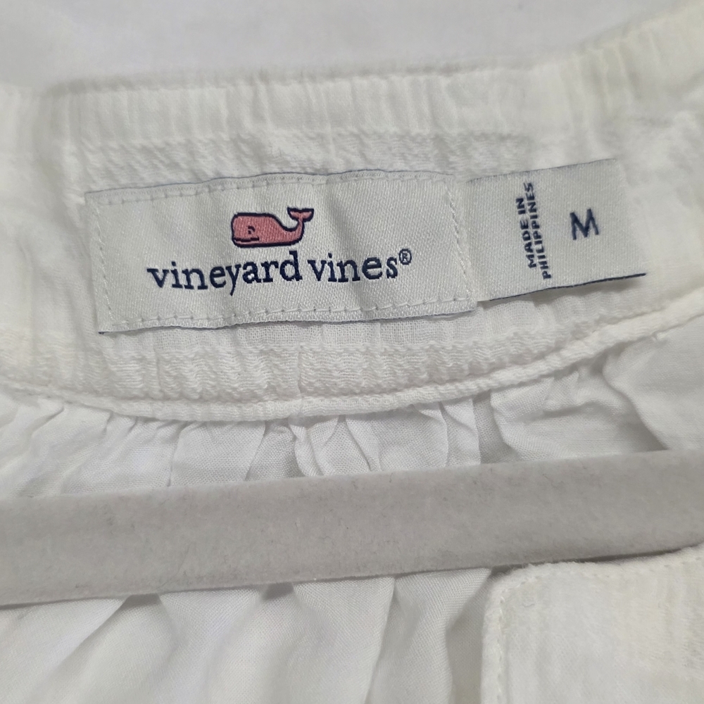 Vineyard Vines Medium White Textured Gauze Pom Pom Tunic Dress Lined Coastal - Picture 6 of 9
